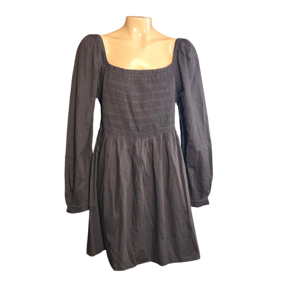 Gap Womens Min Dress Brown XL Smocked Square Neck Puff Sleeve Cotton Milkmaid